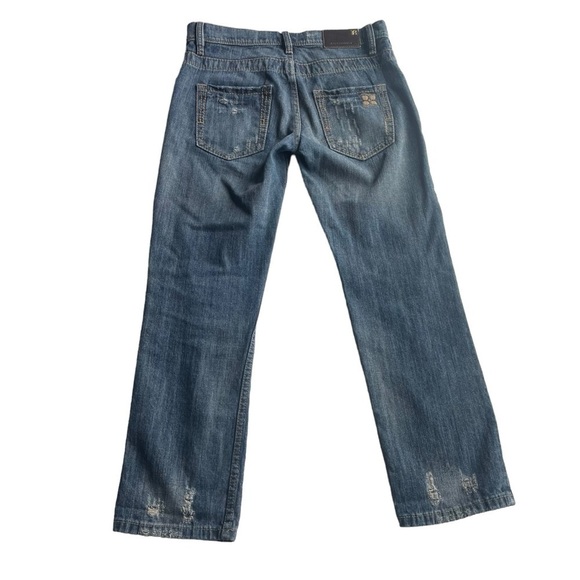 BCBGMAXAZRIA Distressed Boyfriend Jeans Gina Cyan Blue Size 25 oversized 30W - Picture 6 of 8